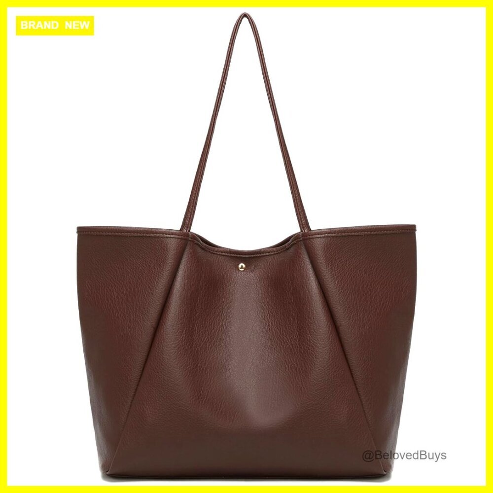 Large Leather Tote Bag for Women - Spacious Work Handbag Minimalist Office